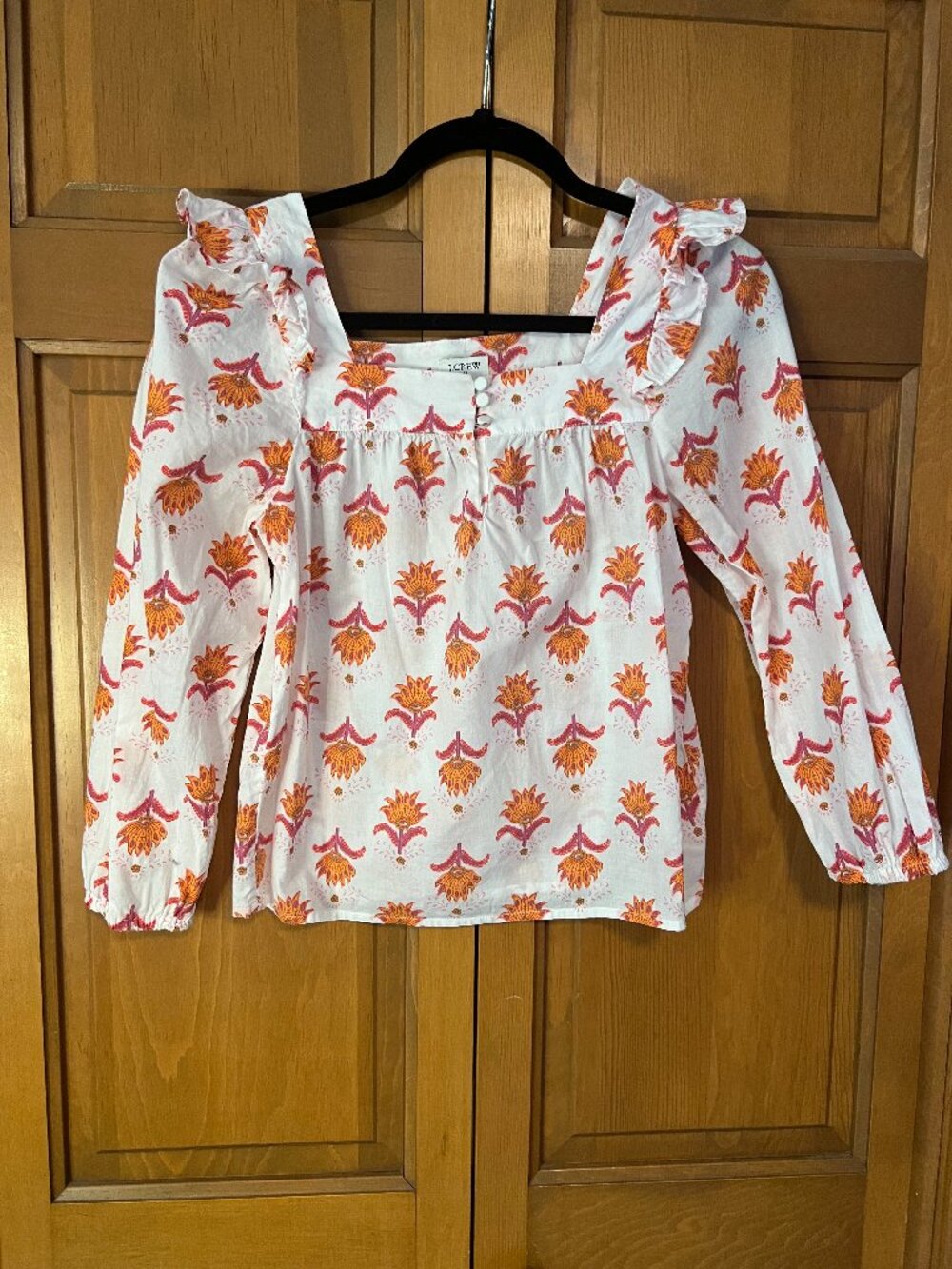 J.Crew Petite Floral Blouse PXXS | Square Neck Ruffle Top Cottagecore Romantic